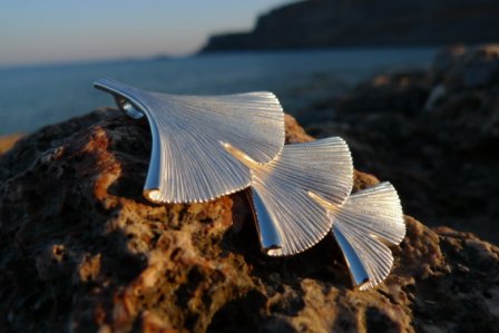 Ginkgo Anhänger Silber 3-fach