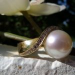 Rivoir Ring 18kt.Gelbgold mit Zuchtperle + Brillanten