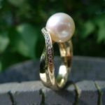 Rivoir Ring 750-.Gelbgold mit Zuchtperle + Brillanten