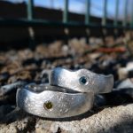 Partnerringe Silber Brillant in cognac + blau